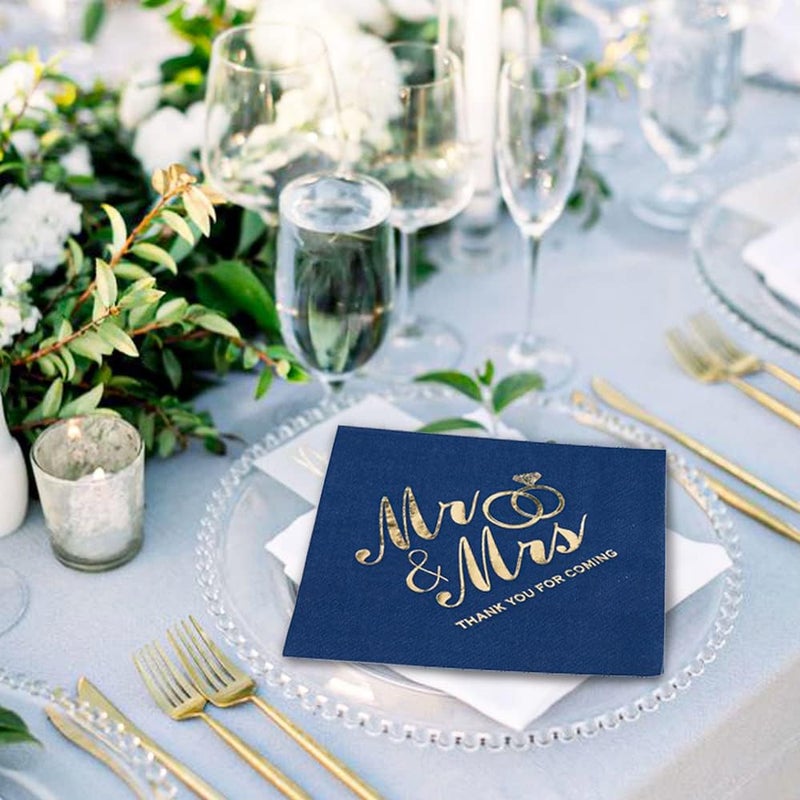 LiveBe 100 Pack of Paper Cocktail Napkins with Gold design，Formal Dinner, Anniversary, Wedding Napkins for Tables, Guestrooms, Restrooms(5 x 5 in，3-ply) (Light blue) - Image 4